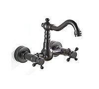 QHQQXN Grifo de Lavabo de Montaje en Pared de latón Antiguo, Grifo Mezclador de baño de Cocina Vintage con manija de 2 perillas Dobles de 6 Pulgadas, caño Giratorio de 360 °, Grifo de bañera Negro