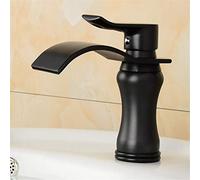 QHQQXN Grifo del Fregadero Grifo de Lavabo Vintage Negro Bañera de Cobre Antiguo Grifo de baño Grifo de Agua fría Cascada Sola manija Oro Enano (Negro Alto B) Grifo de Agua Potable