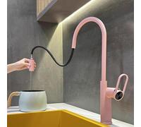 QHQQXN Grifo Mezclador para Fregadero de Cocina de Arco Alto con rociador extraíble, 2 Modos, Giro de 360°, Grifo Monomando de latón, Elegante Acabado Rosa para cocinas Modernas