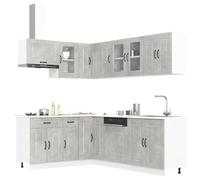 Qhsynaptor Juego de 11 piezas de armario de cocina Kalmar en gris hormigón de madera aglomerada y cristal, incluye armario superior, base y módulo de esquina adecuado para almacenamiento en la cocina