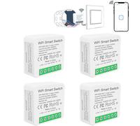 QIACHIP Interruptor Inteligente WiFi de Luz Pared Ewelink APP,16A Mini Smart Switch Módulo Relé 2.4ghz Compatible con Alexa 4PC