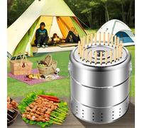 QianCruxtacy Parrilla De Carbón Portátil Sin Humo,Asador Vertical De Acero Inoxidable,Barril De Malla para Barbacoa De Acero Inoxidable,Ideal para Acampar Al Aire Libre E Interior RB-22