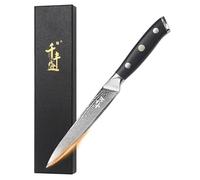 QIANFENGSHENG Cuchillo multiusos de cocina Damasco, cuchillo para pelar de 14 cm, acero inoxidable de Damasco VG10, hoja forjada de 67 capas, perfecto para pelar, rebanar y recortar.