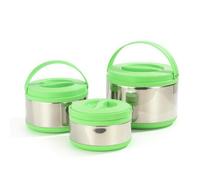 Qianly 3 Piezas Recipien Térmico con Asa Aislado Recipien Aislan con Asa Portátil para Comida Familias, Oficina, Array, Verde, Juego De Tres Piezas Verde