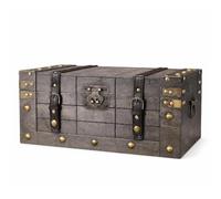 Qianly Baúl de Almacenamiento Vintage Caja Trastero Arcón de Madera con Bisagras y Cierre Metálico Diseño Clásico con Efecto, Grande, Caja De Almacenamiento A Cuadros Gris Retro, Grande 40x24x17.5cm