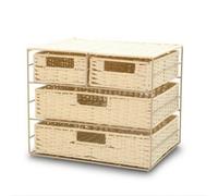 Qianly Cajonera con Cestas Compacto Organizador con Cajones Mimbre Resisn Mueble Cestas para Escritorio, Estanría, Beige, Estilo Japonés
