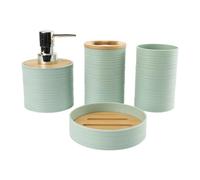 Qianly Conjunto de 4 Accesorios para Baño, Soporte para Cepillo de Dientes, Vaso para Enjuague Bucal, Jabonera Y Decoración, Verde, Individual