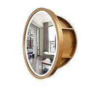 QICBYING Espejo De Baño con Iluminación LED, Armario con Espejo De Baño LED Redondo, Mueble De Pared Redondo De Madera con Almacenamiento, Espejos De Pared con Interruptor Táctil(C-White Light,60cm)