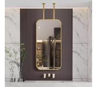 QICBYING Espejo De Baño Suspendido con Montaje En Techo, Espejo Rectangular Colgante con Barra, Espejos Modernos para Aseo, Maquillaje, Sala De Estar, Dormitorio Y Entrada(Gold,40 * 80cm)