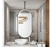 QICBYING Espejo Ovalado De Baño Suspendido del Techo, Espejo Colgante De Techo con Luz LED, Regulable En 3 Colores, Espejos De Maquillaje con Iluminación LED Montado En El Techos(50x100CM)