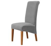 qiden Fundas para Sillas De Comedor De Terciopelo, Funda Elástica para Silla Grande, Funda para Sillas con Respaldo Alto Protector para Sillas XL-Gris-Pack of 6