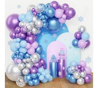 QIFU Globos Frozen-108 Piezas Globos Azules Morados Metalizados Plateados De Látex Globo Transparentes Copo De Nieve Para Niña Decoracion Cumpleaños Baby Shower Bautizo Boda Princesas Fiesta