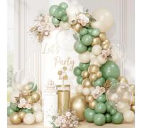 QIFU Kit Arco Globos Verde Salvia Blanco, 113 Piezas Guirnalda Cumpleaño Globos Arena Blanco Dorada Globo Bobo Green Para Birthday Cumpleaños Baby Shower Niño Bodas Aniversario Graduacion Fiest