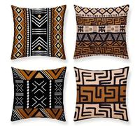QiHon Juego de 4 Fundas Cojines 35x35 cm, Geométrico Negro Marrón Funda Cojín Decorativa Modernas, Funda de Cojin Lino Cuadrado, Fundas para Cojines de Sofa para Sofá Cama Hogar Patio