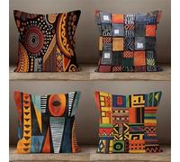 QiHon Juego de 4 Fundas de Cojín 40x40 cm Cheques Funda Cojine Cuadradas Geométrico Lino Funda Cojines Decorativos Fundas de Cojín para Sofá para Jardín Sofá Salón Terraza Cama