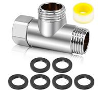 qingmeng Pieza en T de 1/2 pulgadas, latón de 20 mm de diámetro, distribuidor de conexión de agua con 6 arandelas y cinta de sellado de rosca de 3 vías en forma de T para manguera de ducha, adaptador