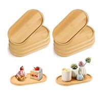 QingWing 8 Piezas Bandeja Ovalada de Bambú, 17,2 x 8,8 x 1 cm