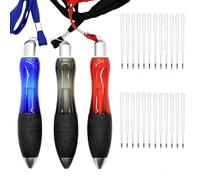 Qinsky Set de 3 Bolígrafos Grandes con Cordón 1.0mm Punta 12 Recambios Negros 12 Rojos para Oficina Escuela Enfermero Maestro
