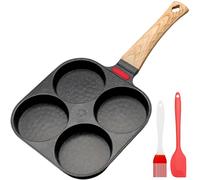 QinyOulhause Sarten Tortitas de 4 Agujeros - Antiadherente Sartén Tortilla Inducción para Huevos y Panqueques - Sartén de Aluminio para Desayuno con Inducción y Gas (Negra)