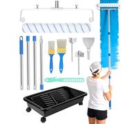 Qivine Kit Rodillo Pintura Pared de Microfibra, Bandeja Móvil con Ruedas, Soporte Ajustable 12-20in y Varilla Extensible de Acero Inoxidable, 13 Piezas Kit Completo para Pintar Paredes, Techos