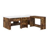 QJBSAVVA Cama con escritorio 2 piezas de madera de roble ahumado | Cama de escritorio compacta de madera para dormitorio y habitación de invitados, ahorro de espacio combinado con superficie