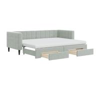 QJBSAVVA Cama de día extensible con colchones y cajones - Sofá cama 80 x 200 cm de terciopelo, color gris claro, cama funcional de diseño con espacio de almacenamiento para salón y habitaciones de