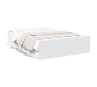 QJBSAVVA Estructura de cama con cajones, 120 x 200 cm, color blanco | Práctica cama individual con 2 cajones para almacenamiento adicional en el dormitorio, hecha de madera resistente.