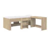QJBSAVVA Estructura de cama con escritorio, 2 unidades, roble Sonoma | Combinación compacta de cama individual y mesa de trabajo para dormitorio y habitación juvenil, fabricada con madera