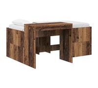 QJBSAVVA Estructura de cama con escritorio de madera envejecida 123,5 x 163 | Cama combinada con escritorio para dormitorio y oficina en casa. Hecho de material de madera estable con aspecto de madera
