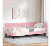 QJBSAVVA Estructura de cama esquinera con colchón, 90 x 200 cm, terciopelo gris, moderna cama de plataforma para habitación juvenil, habitación de invitados, accesorio para el hogar, 204 x 94 x 72 cm