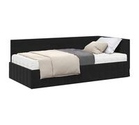 QJBSAVVA Estructura de cama esquinera con colchón y cabecero negro 2-STK 90 | Cabezal de pared de terciopelo suave que ahorra espacio combinado con colchón de espuma de resistencia media para el