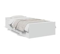 QJBSAVVA Marco de cama con 2 cajones, color blanco, 90 x 190 cm, cama | Cama compacta de madera con 2 cajones para el dormitorio, con listones de madera contrachapada resistentes.