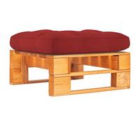 QJBSAVVA Taburete para palés, color marrón miel, 60 x 60 cm, pino impregnado con cojín rojo, sofá de jardín robusto y mesa auxiliar para balcón pequeño, salón o exterior