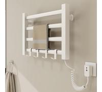 QJHSSM Radiador Toallero Eléctrico Bajo Consumo, Toallero Eléctrico Calefactado para Baño, Montado en Pared, Secador de Toallas con Termostato Integrado, 4 Barras y Ganchos-White