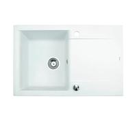 QLS Fregadero 76x44 cm con escurridor de cuarzo blanco | Para cocinas modernas, reversible, resistente a arañazos, calor y UV, con sifón automático
