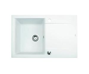 QLS Fregadero 76x44 cm con escurridor de cuarzo blanco | Para cocinas modernas, reversible, resistente a arañazos, calor y UV, con sifón automático