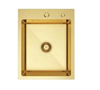 QLS - Fregadero de acero inoxidable de 40x50 cm, modelo RUBEN GOLD, con sifón y dispensador de jabón, referencia 11224