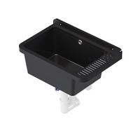 QLS Fregadero plástico 50,8x33,8 cm con sifón y kit negro | Para garaje, taller y lavadero. Resistente al calor, fácil de limpiar, interior/exterior, con kit de montaje