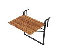 QLS Mesa de balcón 43x57 cm Regulable y Plegable de Acacia | Mesa colgante compacta para balcón y terraza, apta para barandillas de 0,5 a 13,7 cm, ajuste flexible