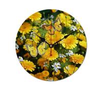 QMNVBDS Reloj de pared amarillo con mariposas y margaritas, reloj de pared a pilas, sin escala, reloj de pared grande, reloj de pared de madera, relojes de pared para sala de estar, reloj de pared
