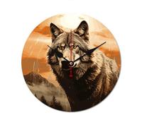 QMNVBDS Reloj de pared con diseño de lobo en el sol, reloj de pared a pilas, sin escala, reloj de pared grande, reloj de pared de madera, relojes de pared para sala de estar, reloj de pared silencioso