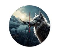 QMNVBDS Reloj de pared con diseño de lobo por la noche, reloj de pared a pilas, sin escala, reloj de pared grande, reloj de pared de madera, relojes de pared para sala de estar, reloj de pared