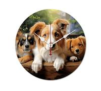 QMNVBDS Reloj de pared con diseño de perros lindos y animales, funciona con pilas, sin escala, reloj de pared grande, reloj de pared de madera, relojes de pared para sala de estar, reloj de pared