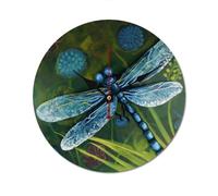 QMNVBDS Reloj de pared pintado a mano con libélula azul, reloj de pared con pilas, sin escala, reloj de pared grande, reloj de pared de madera, relojes de pared para sala de estar, reloj de pared