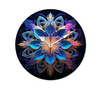 QMNVBDS Reloj de pared rectangular con mandala, reloj de pared a pilas, sin escala, reloj de pared grande, reloj de pared de madera, relojes de pared para sala de estar, reloj de pared silencioso