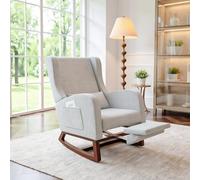 QMTXBYJ Silla Mecedora,con reposapiés,cojín Lumbar y Bolsillo Lateral,Sillon Lactancia con Estructura de Madera,Silla Mecedora para Adulto,sillons de Lectura,sillas Dormitorio,sillones para el salón