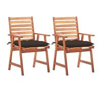 Qnhdfrt Juego de 2 sillas de jardín de madera de acacia maciza con cojines, sillas de comedor rústicas de madera para jardín, terraza y balcón, cómodas sillas altas con reposabrazos, 56 x 62 x 92 cm
