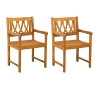 Qnhdfrt Juego de 2 sillas de jardín de madera de acacia maciza, sillas rústicas de madera para jardín, terraza y balcón, sillones ergonómicos con reposabrazos y respaldo en X, barnizadas naturalmente