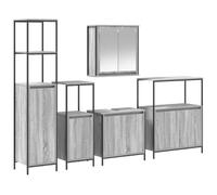 Qnhdfrt Juego de muebles de baño de 5 piezas, juego de muebles de baño con armario debajo del lavabo, armario de pared con espejo y 3 armarios de baño, material de madera, gris Sonoma y negro