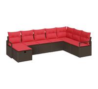 Qnhdfrt Juego de salón de jardín de ratán sintético con cojín, juego de sofá modular para jardín, terraza y balcón, cómodo grupo de asientos para 5 personas, muebles de salón con taburete y cojín de